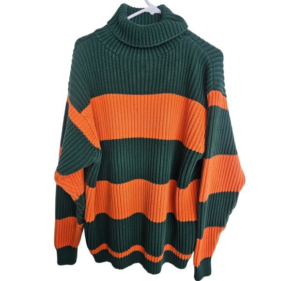 Vintage Y2K Abercrombie & Fitch Sz L 90s Chunky Turtleneck Sweater Striped Heavy